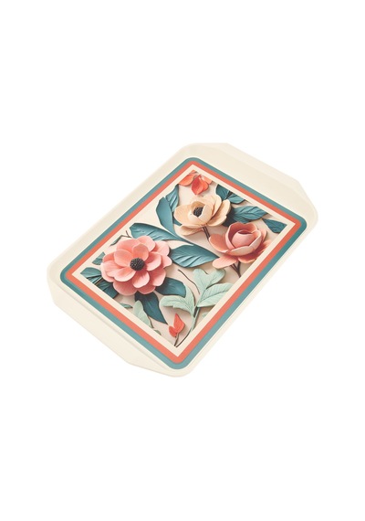Doryy Çiçek Desenli Tepsi - Renkli - 44x30,5 Cm Çok Renkli