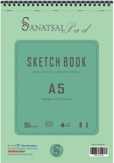 Sanatsal Pad Sketchbook Eskiz Defteri A5 90gr 60 Yaprak Spiralli