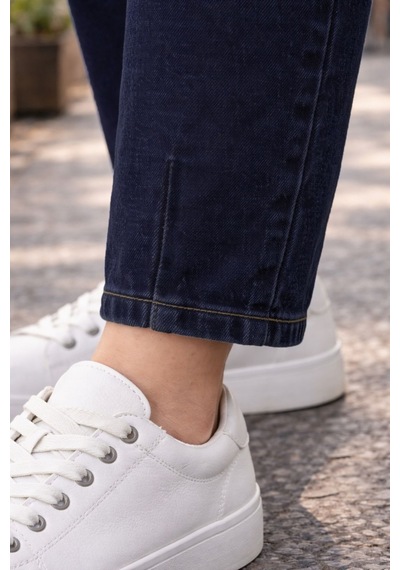 Cedy Denim Mom Fit Jean Büyük Beden Yüksek Bel Carrot Kesim Dar Paça Pileli Esnek Kot Pantolon C600 Lacivert