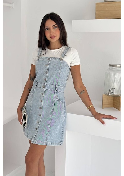 Noa & Noa Kadın Düğmeli Kot Askılı Elbise Denim Days Mavi