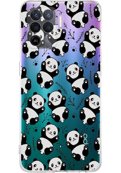 Oppo A94 Uyumlu Kamera Korumalı Panda Tasarımlı Şeffaf Silikon Kılıf Şeffaf