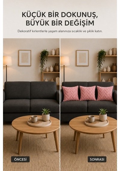 Wellsoft Dekoratif Kırlent Kılıfı 45x45 Ve 30x50 Peluş Koltuk Kanepe Yastık Kılıfı Pudra 45 x 45