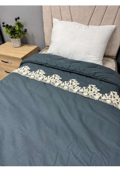 Clasy %100 Pamuk Ranforce Çift Kişilik Yorgan Çift Taraflı Osela V4 İndigo Gri Düz Desenli Kapitoneli Gri