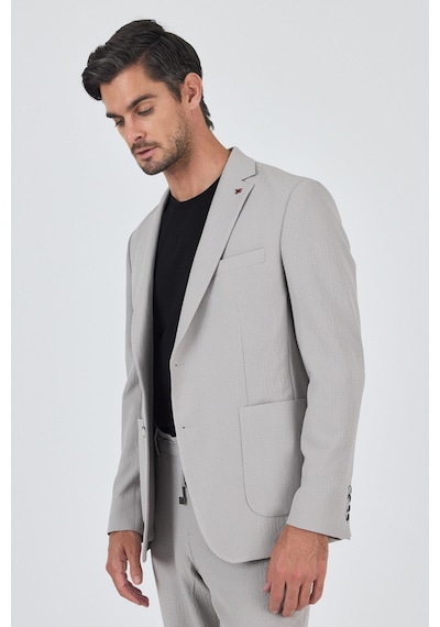 İmza Taş Rengi Mono Yaka Kendinden Desenli 2 Düğme Casual Esnek Slim Fit Takım Elbise 1001250174 Taş Rengi