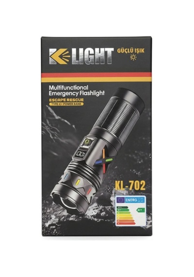 Klight Kl-702 Power Bank Özellikli - Şarjlı Güçlü Uzun Menzilli El Feneri Çok Renkli