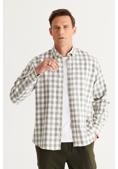AC&Co / Altınyıldız Classics Erkek Ekru Hakı Comfort Fit Rahat Kesim Düğmeli Yaka Flanel Oduncu Gömlek Ekru - Haki AC&Co / Altınyıldız Classics Erkek Ekru Hakı Comfort Fit Rahat Kesim Düğmeli Yaka Flanel Oduncu Gömlek Ekru - Haki