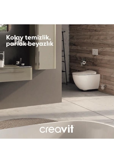 Creavit Free Rim-off Kanalsız Asma Klozet 1.kalite Fe322.02 + Duck Tp Yavaş Kapanan Kapak 2'li Set Beyaz