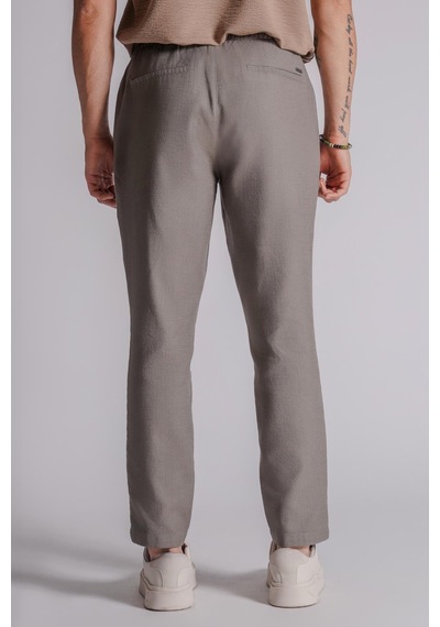 Erkek Yandan Cepli Beli Lastikli Keten Dokulu Relaxed Fit Jogger Pantolon Haki Haki