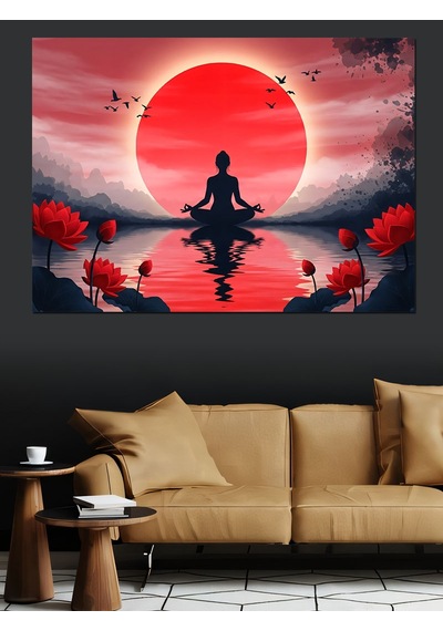 Ahşap Tablo Gün Batımında Meditasyon Yapan Silüet
