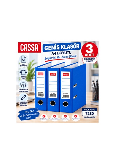 Mavi Geniş Klasör A4 3 Lü Set