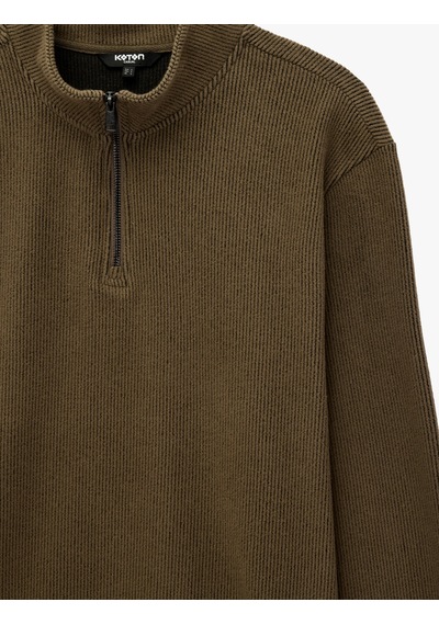 Koton Regular Fit Uzun Kollu Yarım Fermuarlı Sweatshirt Haki 7wam70012mk