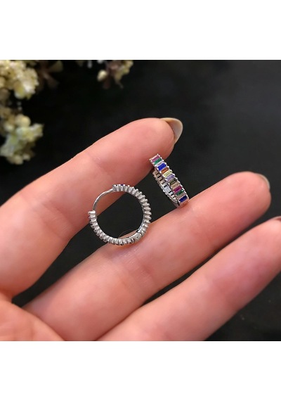Stela Gümüş Halka Baget Küpe Renkli 1,5 CM