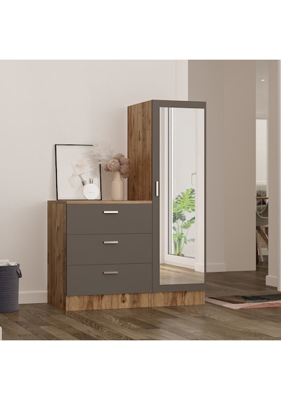 Robin Home Lyana Aynalı Şifonyer Gardırop Çam-Gri
