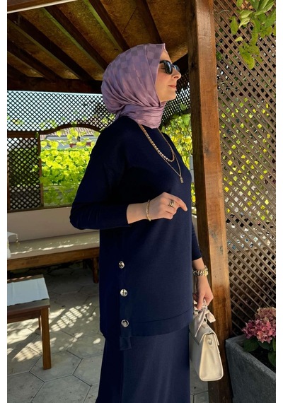Rabia Şamlı Sezen Triko Takım Lacivert Çok Renkli