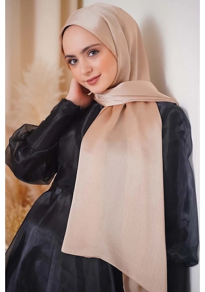 Flora Tekstil Janjan Trend Parlak Saten Dokulu Abiye Şifon Işıl Şal Jan-şal-2510 Gold