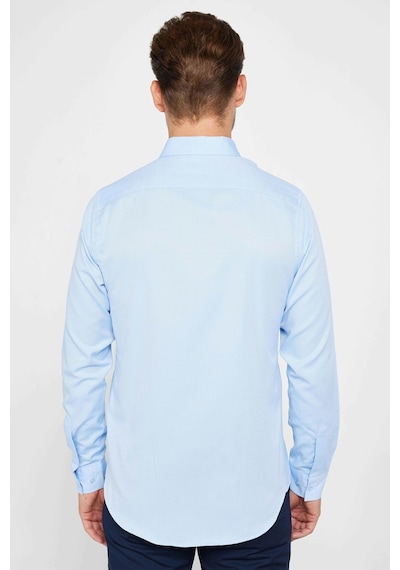 Tudors Slim Fit Uzun Kollu Dar Kesim Düğmeli Yaka Pamuklu Düz Oxford Mavi Erkek Gömlek-31026-mavi Mavi