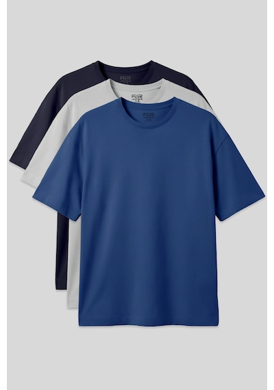 Oversize Fit Basic 3lü Paket Lacivert-taş-parlament Erkek T-shirt - 88353 Lacivert - Mavi