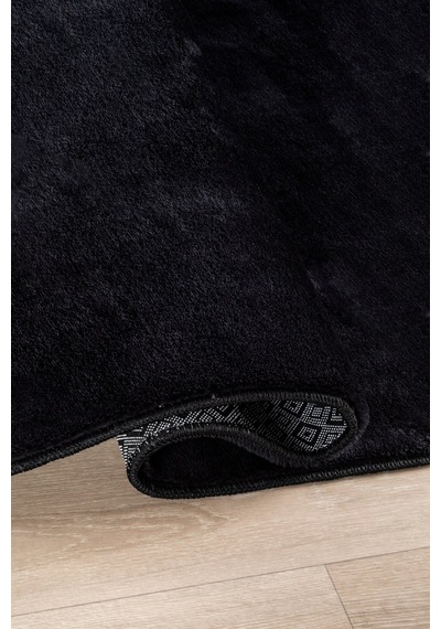 Vl Comfort Peluş Halı Gri Overloklu Siyah