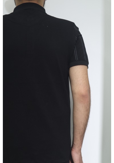 Santa Dmctekstil Erkek İnce Çizgili Spor Kesim Rahat Kalıp Polo Yaka T-shirt Siyah