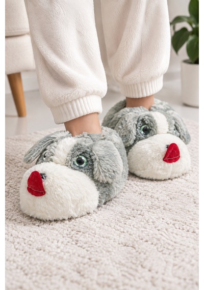 Modafocus Sevimli Köpek Figürlü Sessiz Kaydırmaz Taban Peluş Unisex Ev Pandufu Sevgili Kombin Terliği Gri Gri Modafocus Sevimli Köpek Figürlü Sessiz Kaydırmaz Taban Peluş Unisex Ev Pandufu Sevgili Kombin Terliği Gri Gri