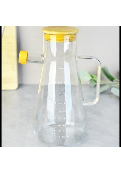 900 Ml Borosilikat Cam Yağlık Bambu Kapaklı