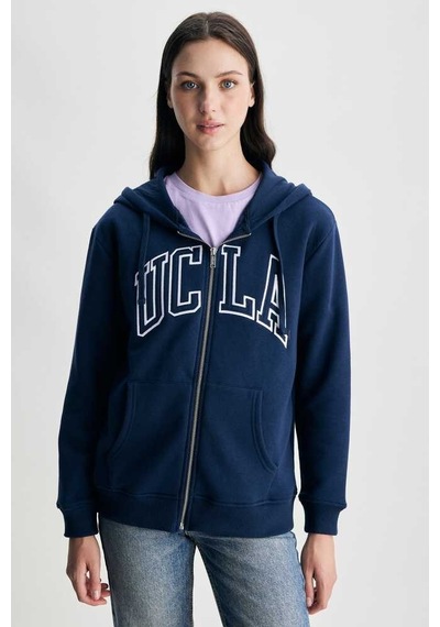 Ucla Joyce Lacivert Kapüşonlu Ve Fermuarlı Aplikeli Standard Fit Kadın Sweatshirt Lacivert