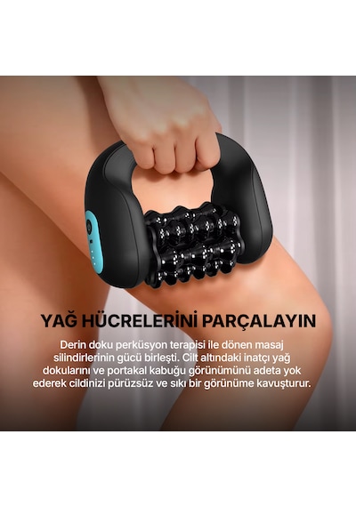 Purr Roll Go Titreşimli Şarjlı Selülit Masaj Aleti, Motorlu Silindir Ve Vibrasyonlu Çift Etkili Bacak, Kol, Boyun Masaj Cihazı Siyah