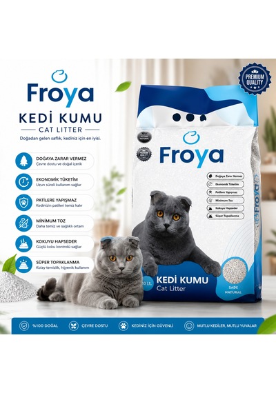 Froya Kokusuz Sade Kedi Kumu 10 Lt Orta Taneli Doğal Topaklanan Tozsuz Kedi Kumu