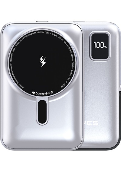 Lenyes Pw134d 15w 10000mah 20w Ultra İnce Dijital Led Ekranlı Standlı Wireless Powerbank Gümüş