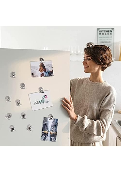 12 Adet Mıknatıslı Mandallı Buzdolabı Magnet Fotoğraf Kağıt Evrak Tutucu