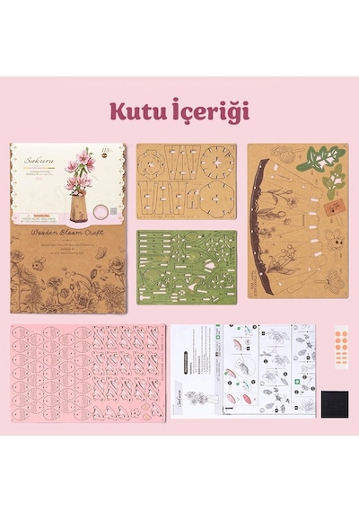 Rowood Tw101 Kiraz Çiçeği Sakura Dıy Minyatür Maket Model Seti Ahşap 3d Wooden Puzzle 3d Model Kit Ahşap Maket Dekoratif Hobi Seti