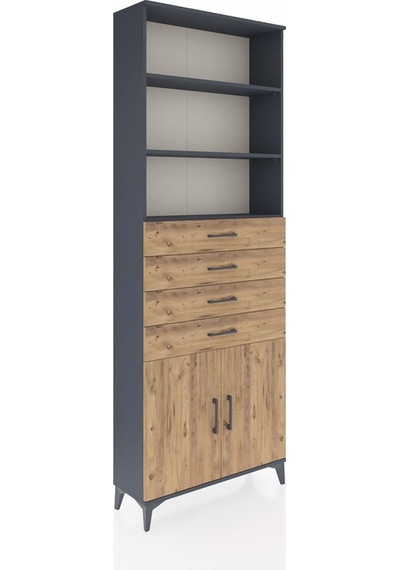 Arges Dolap 3 Raflı 4 Çekmeceli 2 Kapaklı 88x30x243 Antrasit-çam Antrasit