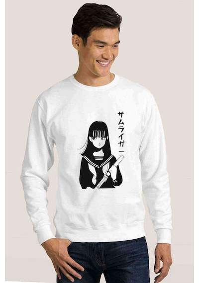 Wascbn Baskılı Beyaz Erkek Örme Sweatshirt