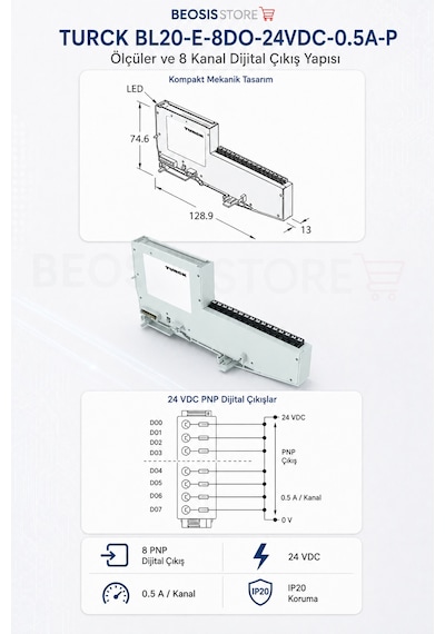 Turck Bl20-e-8do-24vdc-0.5a-p 8 Kanal Dijital Çıkış Modülü