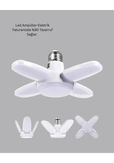 Tasarruflu Pervane Led Ampül 4 Kollu 60 Watt Geniş Alan Aydınlatma Açık Mavi