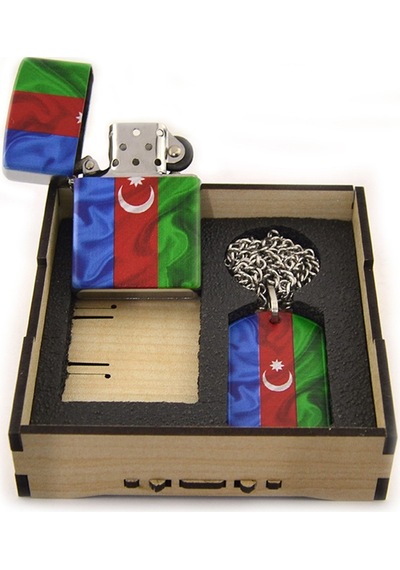 Azerbaycan Bayrak Çakmak - Asker Künye Seti