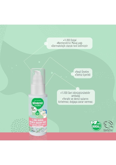 Siveno %100 Doğal Bebek Yağı Organik Jojoba Bakım Masaj Yağı Parafinsiz Bitkisel Vegan 50 Ml