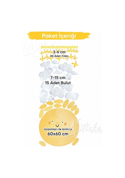 Sevimli Güneş Bulutlar Ve Yıldızlar Soft Renklerde Çocuk Bebek Odası Sticker Seti