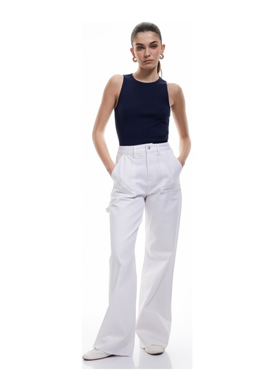 Koton Kesik Paça Pamuklu Regular Fit Denim Pantolon - Wide Leg Jeans Beyaz 5sal40025md