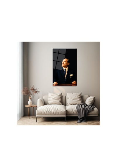 Mustafa Kemal Atatürk Portresi Dekoratif Cam Tablo Modern Ofis Ve Ev Dekorasyonu Duvar Sanatı Atatürk Temalı Dekoratif Duvar Tablosu, Salon, Ofis Ve Çalışma Alanı Dekoru,