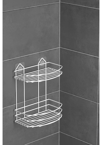 Teknotel Banyo Düzenleyici Şampuanlık Sabunluk 2 Katlı Yapışkanlı Banyo Duş Rafı Beyaz St008 Beyaz