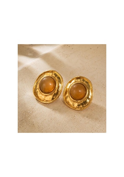 Gold Oval Formlu Amber Kahverengi Taşlı Kadın Küpe Amber Kahve - 886705037 Amber Kahve - 886705037 Amber Kahve