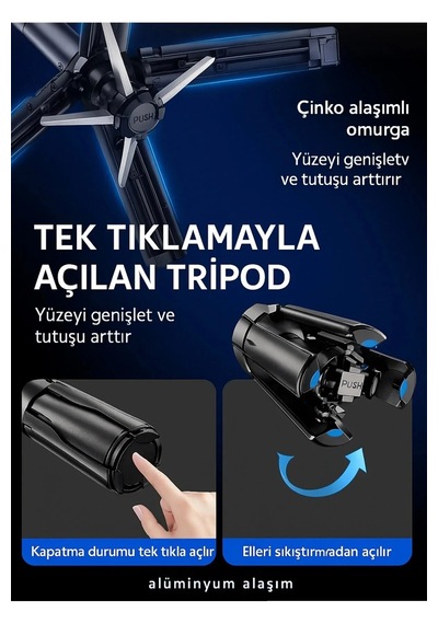 P15 Mini C Magesafe Uyumlu Selfie Çubuğu Tripod Bluetooth Uzaktan Kumandalı 360' Dönebilen Çok Amaçlı Tripod Siyah