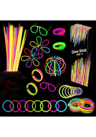 Glow Sticks - 100 Adet Parlayan Çubuklar Toplu Parti Paketi - 20,32 Cm Karanlıkta Parlayan Parti Malzemeleri Neon Part Çok Renkli
