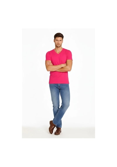 Modi Green Erkek Pembe V Yaka Slim Fit Dar Kesim Likralı Günlük Basic Body T