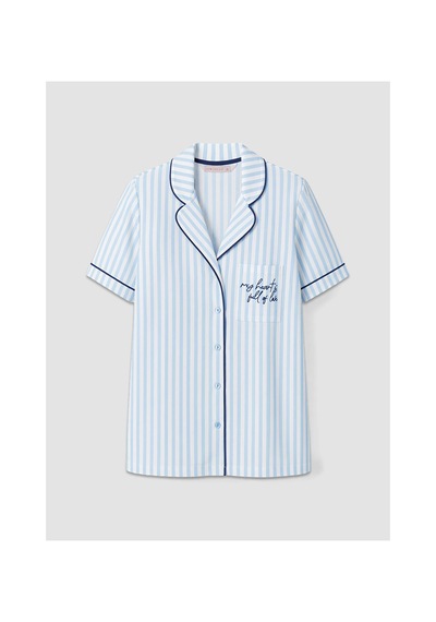 Lcw Dream Mavi Gömlek Yaka Çizgili Kadın Pijama Takımı