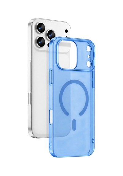 Newface Apple iPhone  Uyumlu,  18 Pro Max Combo Sert Şeffaf Magsafe Kapak Açık Mavi