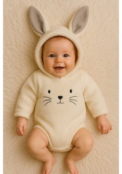Aden Kids Welsoft Peluş Unisex Kışlık Bebek Çıtçıtlı Badi Krem