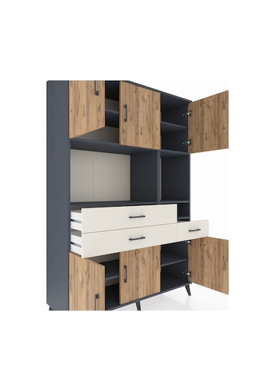 Hyperion Dolap 9 Raflı 3 Çekmeceli 6 Kapaklı 132x44x195 Antra... Antrasit