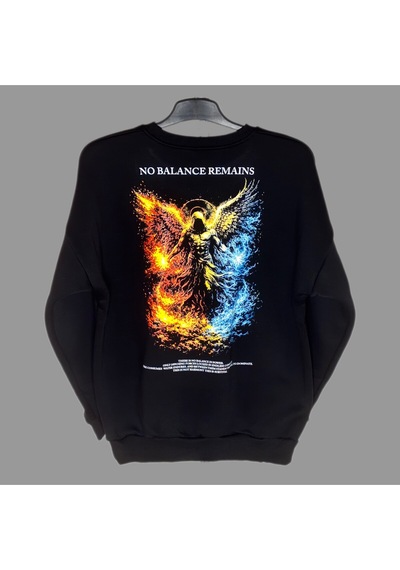 Dark Line No Balance Remains Sırt Baskılı %100 Pamuk Unisex Siyah Oversize Sweatshirt Siyah